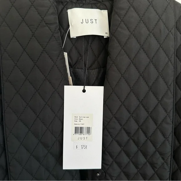 Just Female Black Quilt Maxi Coat Size XS NWT $175 - Picture 10 of 11